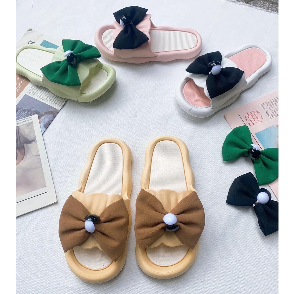 JY390-B18 NƠ BI VẢI -Dép Nữ Mới Đế Dày Chống Trơn Trượt Mùa Hè Phối Kèm Hoạ Tiết Hoạt Hình