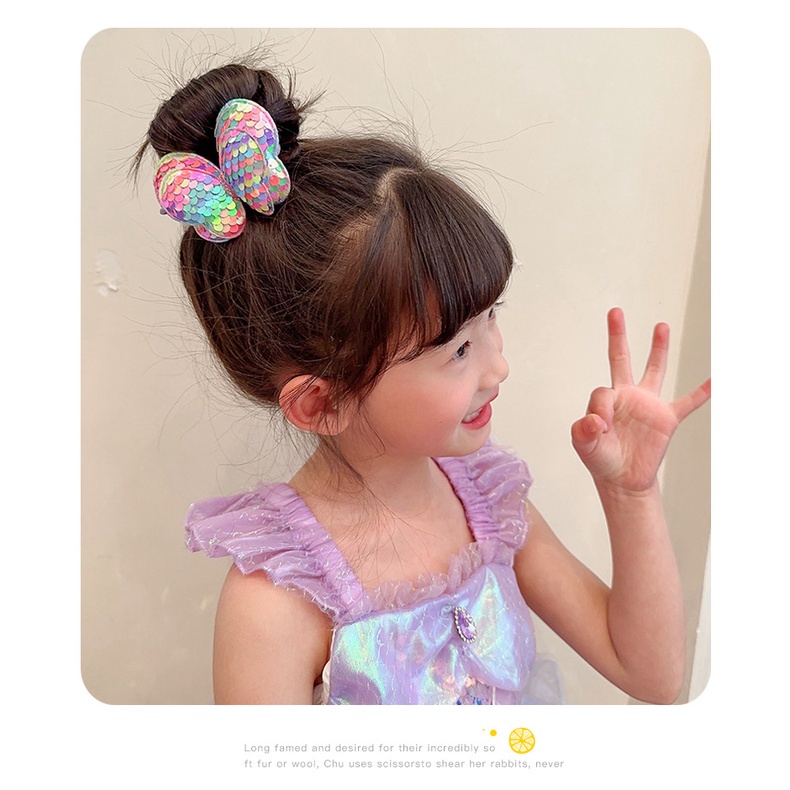 Dây Cột Tóc Cao Su Đính Sequin Hình Bướm Dễ Thương Không Đau Cho Bé Gái