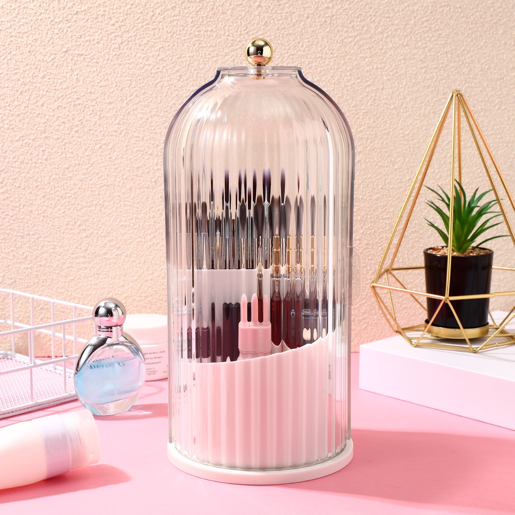 Hộp Đựng Cọ Trang Điểm Có Nắp Trong Suốt Xoay 360 Độ Tiện Dụng