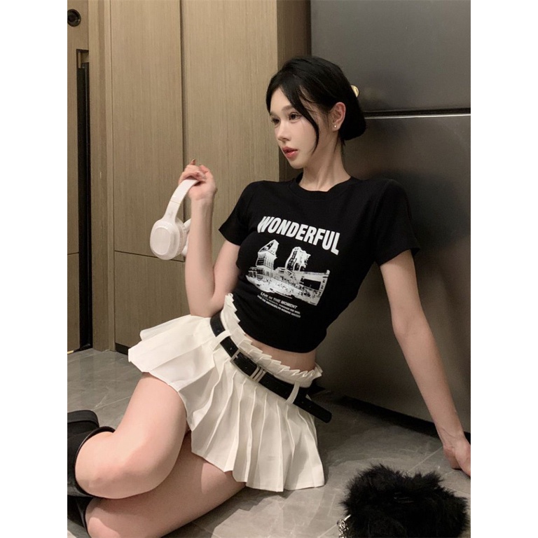 Áo baby tee Thun croptop nữ Tay Ngắn Hở Vai Ôm Dáng In Họa Tiết Thời Trang Mùa Hè Mới Dành Cho Nữ