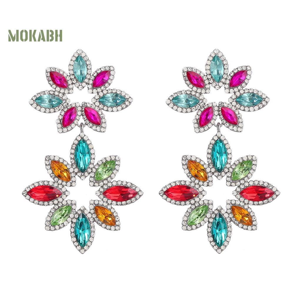 1 Đôi Bông Tai Nhiều Lớp Hình Hoa Lá Đính Đá Sang Trọng