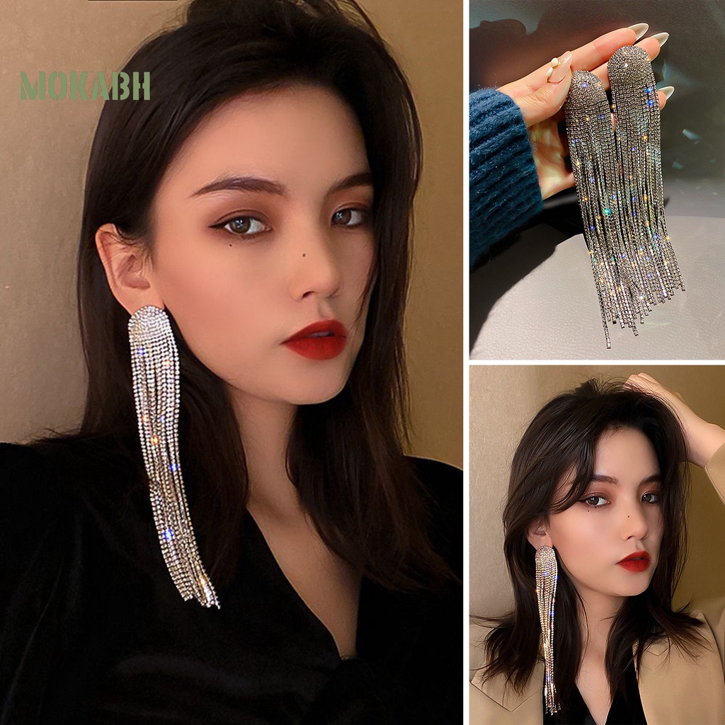 1 Đôi Bông Tai Dáng Dài Đính Đá Lấp Lánh Thời Trang Dành Cho Nữ