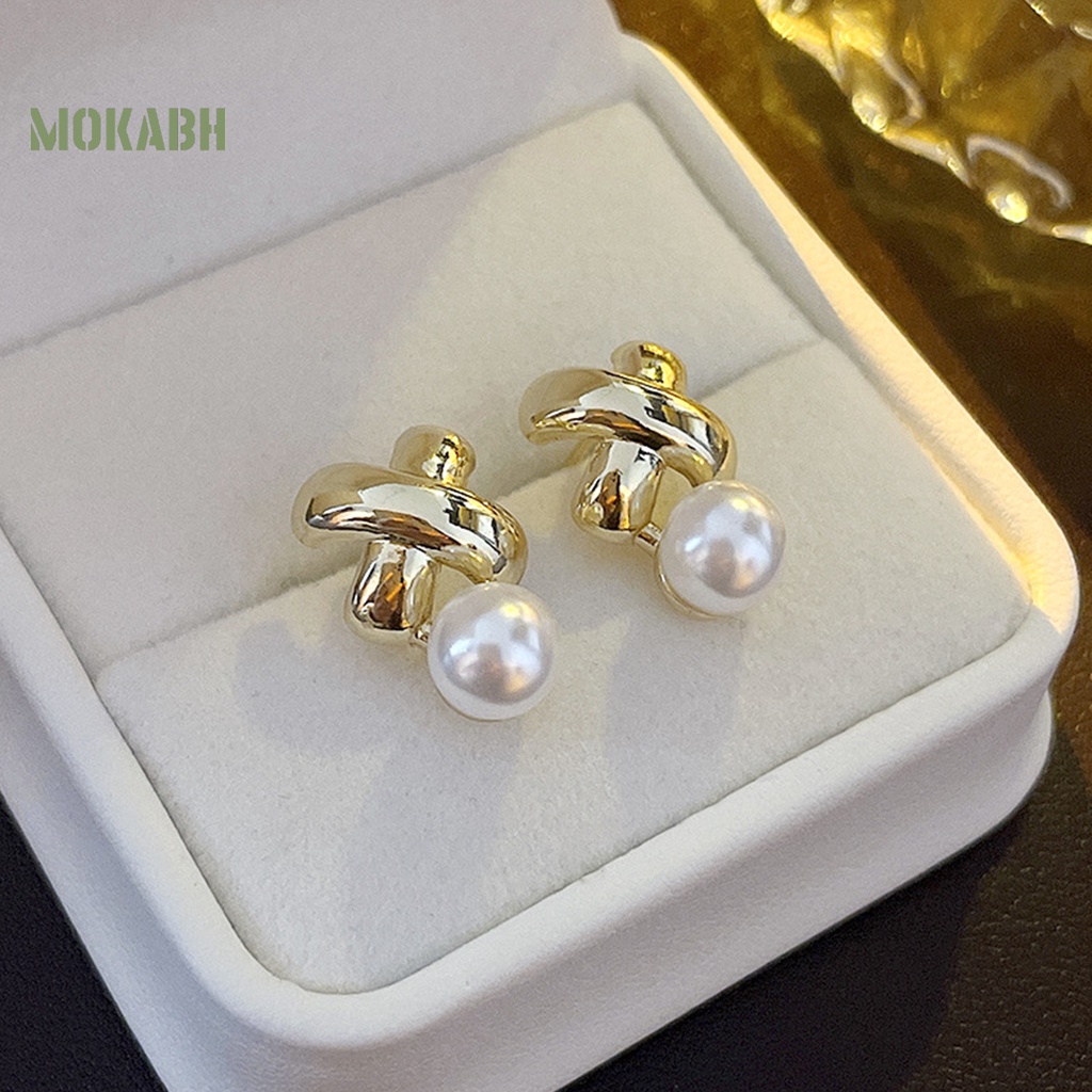 1 Đôi Bông Tai Hình Chữ X Đính Ngọc Trai Giả Thời Trang Dành Cho Nữ