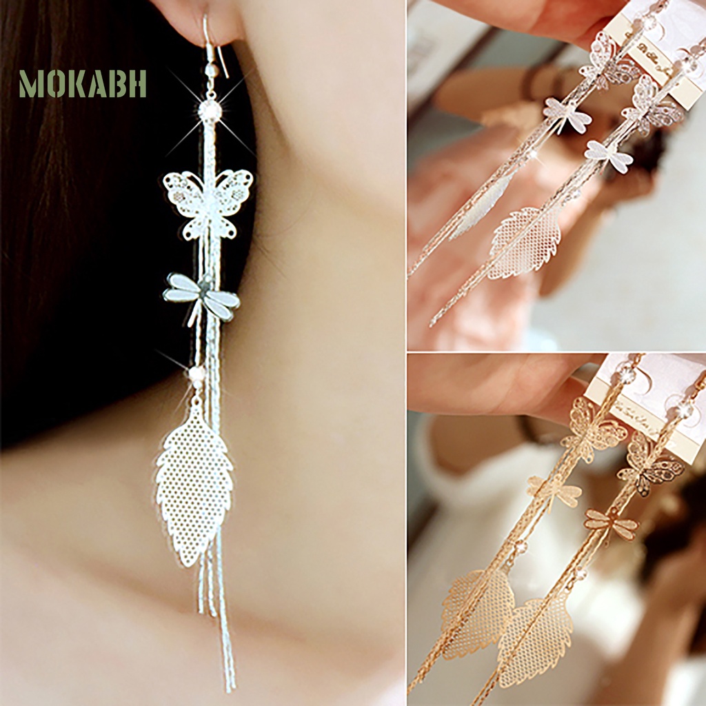 1 Đôi Bông Tai Hình Bướm Chuồn Chuồn Đính Đá Phối Tua Rua Thời Trang Cho Nữ