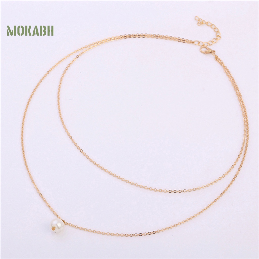 Vòng cổ Hai Lớp Đính Ngọc Trai Nhân Tạo Đơn Giản Chống Mài Mòn Thời Trang Dự Tiệc Cho Nữ