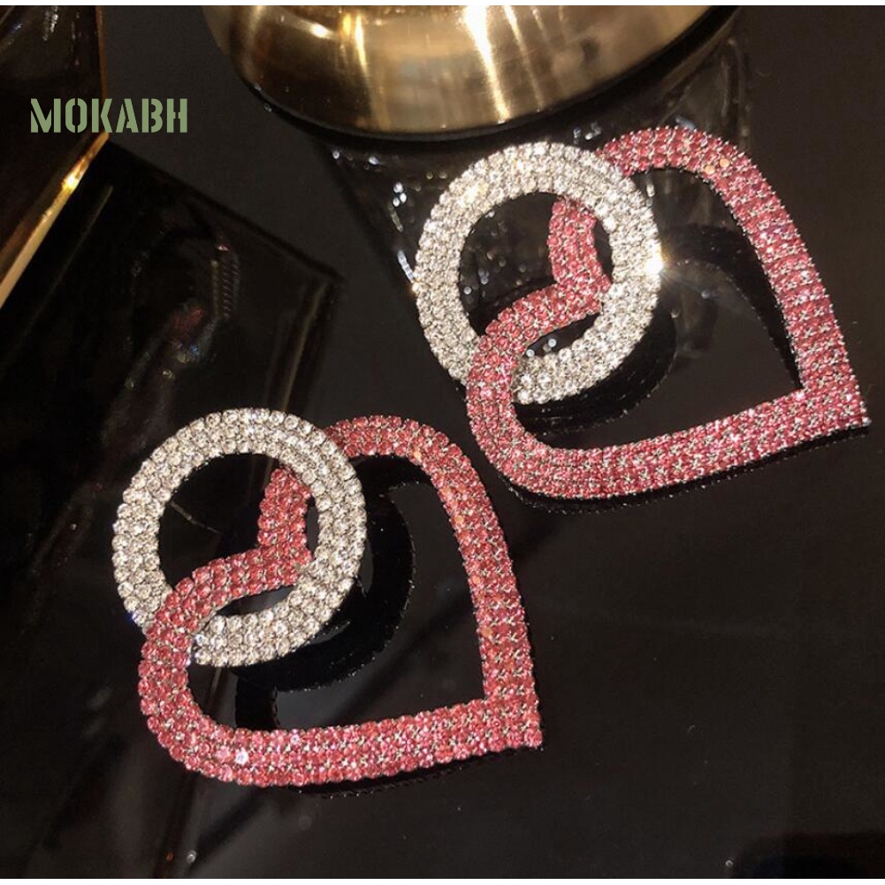 Bông Tai Hình Tròn Đính Đá Hình Trái Tim Thời Trang Dự Tiệc Cho Nữ