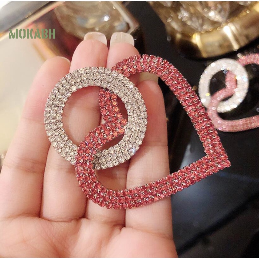 Bông Tai Hình Tròn Đính Đá Hình Trái Tim Thời Trang Dự Tiệc Cho Nữ