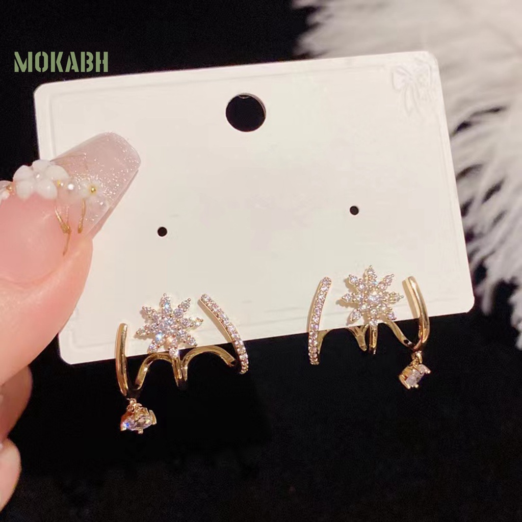 1 Đôi Bông Tai 3 Hàng Đính Đá Không Gây Dị Ứng Thiết Kế Tinh Tế Thời Trang Cho Nữ