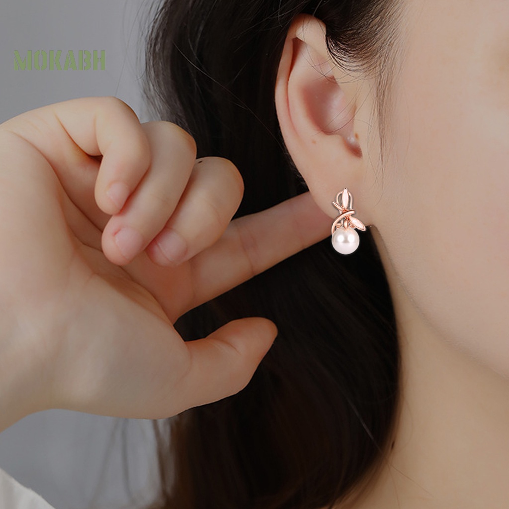 1 Bộ Vòng cổ + Bông Tai Hình Nơ Đính Ngọc Trai Giả Cho Nữ