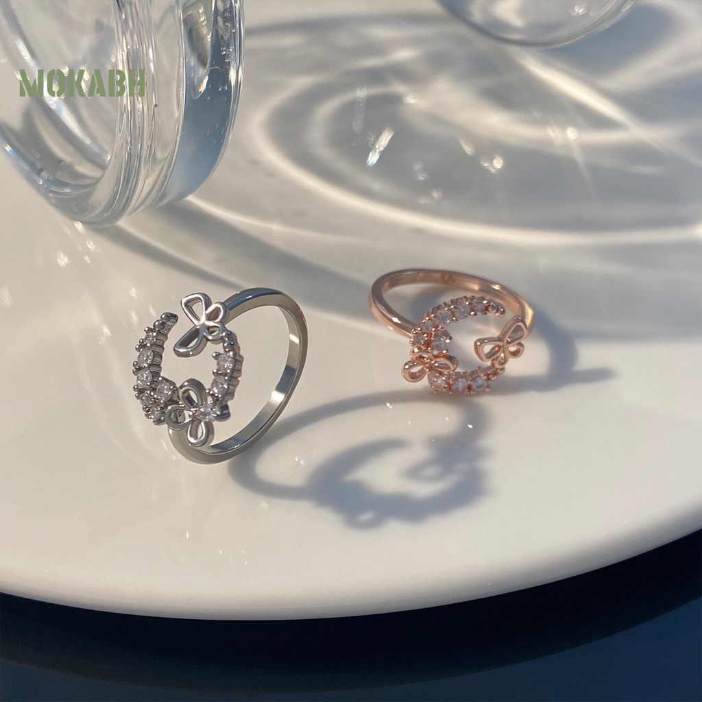 [Mới] Nhẫn Hở Mạ Điện Đính Đá Zircon Hình Học Bướm Sang Trọng Cá Tính Không Gây Dị Ứng Trang Sức