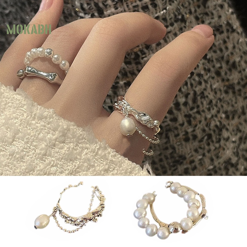 [Mới] Nhẫn Hở Hai Lớp Đính Ngọc Trai Nhân Tạo Mạ Điện Không Cần Điều Chỉnh Trang Sức Hiện Đại Thời Trang Dành Cho Nữ