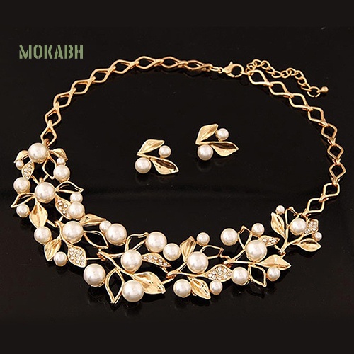 Bộ Trang Sức Gồm Dây Chuyền / Bông Tai / Vòng Cổ Đính Ngọc Trai Nhân Tạo / Bông Tai Thời Trang Cho Cô Dâu