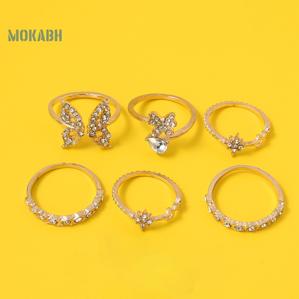 Set 8 Nhẫn Đeo Khớp Ngón Tay Họa Tiết Bướm / Hoa Đính Đá Tinh Tế Cho Nữ