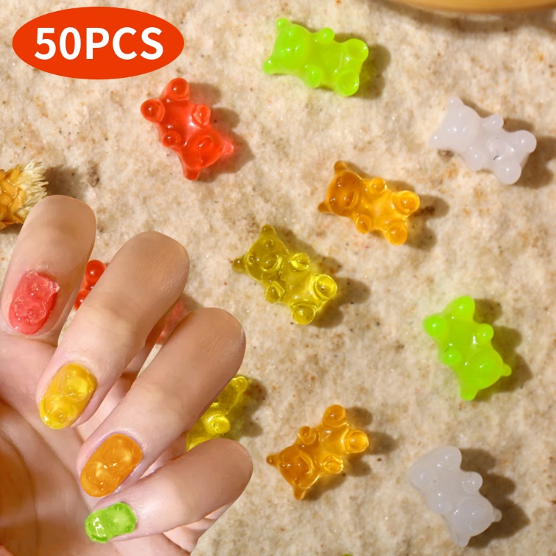 Bộ 50 Miếng Dán Trang Trí Móng Tay Hình Gấu 3D DIY