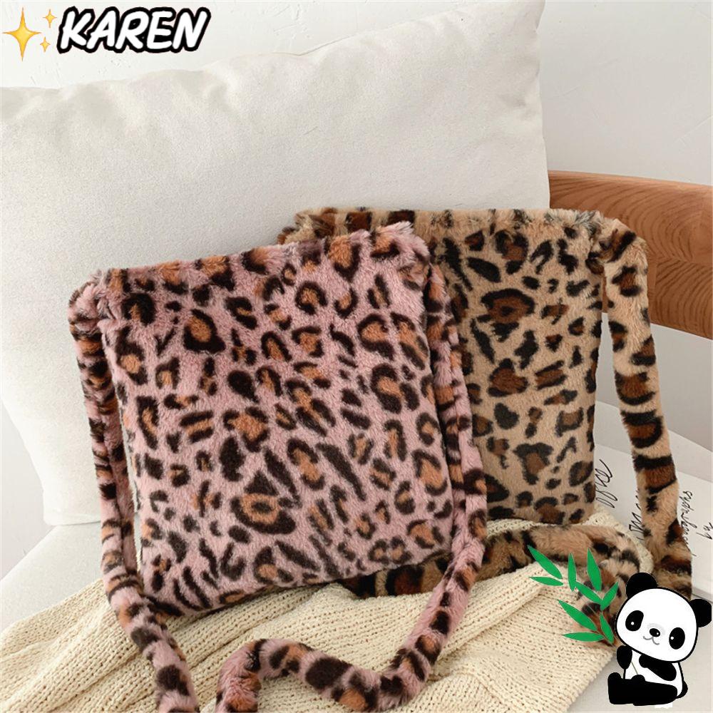 Túi Đeo Chéo Phủ Lông Họa Tiết Da Báo Cỡ Lớn Thời Trang Thu Đông