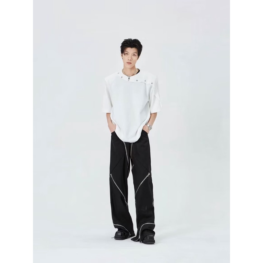 Áo Thun Tay Ngắn Phối Nút Thời Trang Mùa Hè Cao Cấp Cho Nam