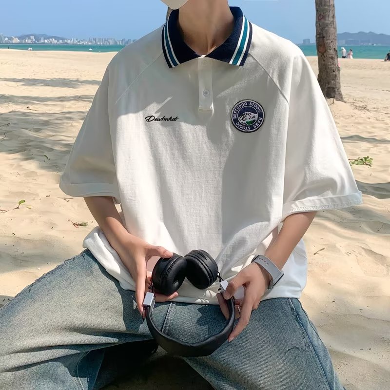 Áo Thun POLO Tay Ngắn Dáng Rộng Phong Cách Preppy Nhật Bản Thời Trang Mùa Hè Mới Cho Nam