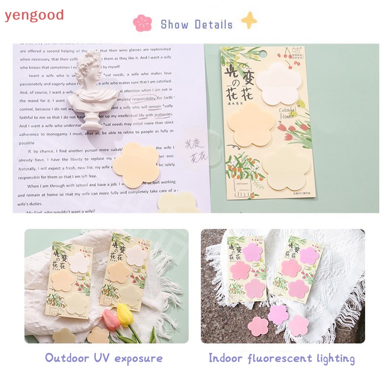 Set 75 Tấm Giấy Dán Ghi Chú Trong Suốt Họa Tiết Hoa Chống Thấm Nước Thay Đổi Màu Sắc Dành Cho Học Sinh / Văn Phòng