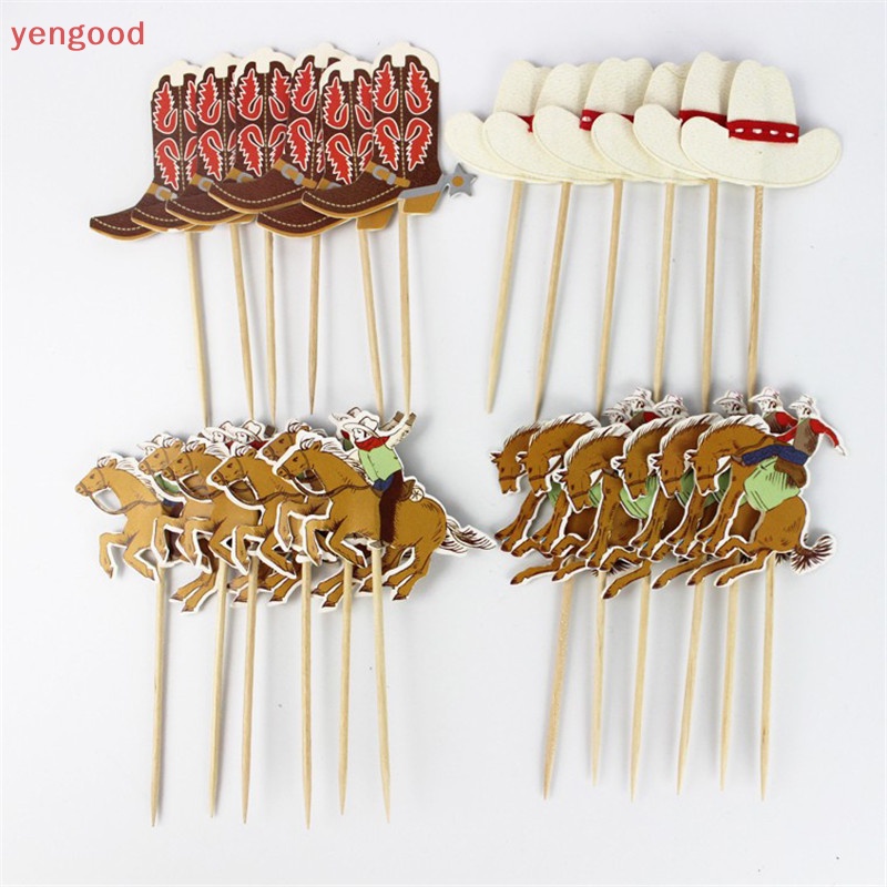 Set 24 Que Cắm Trang Trí Bánh cupcake Phong Cách Cao Bồi