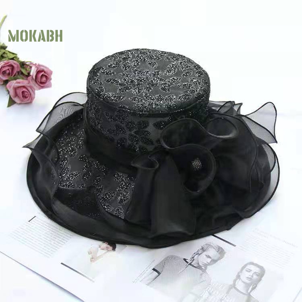 [Mok Abh] Mũ Vải Rộng Vành Đính Hoa Có Thể Gập Lại Được Dùng Cho Tiệc Cưới
