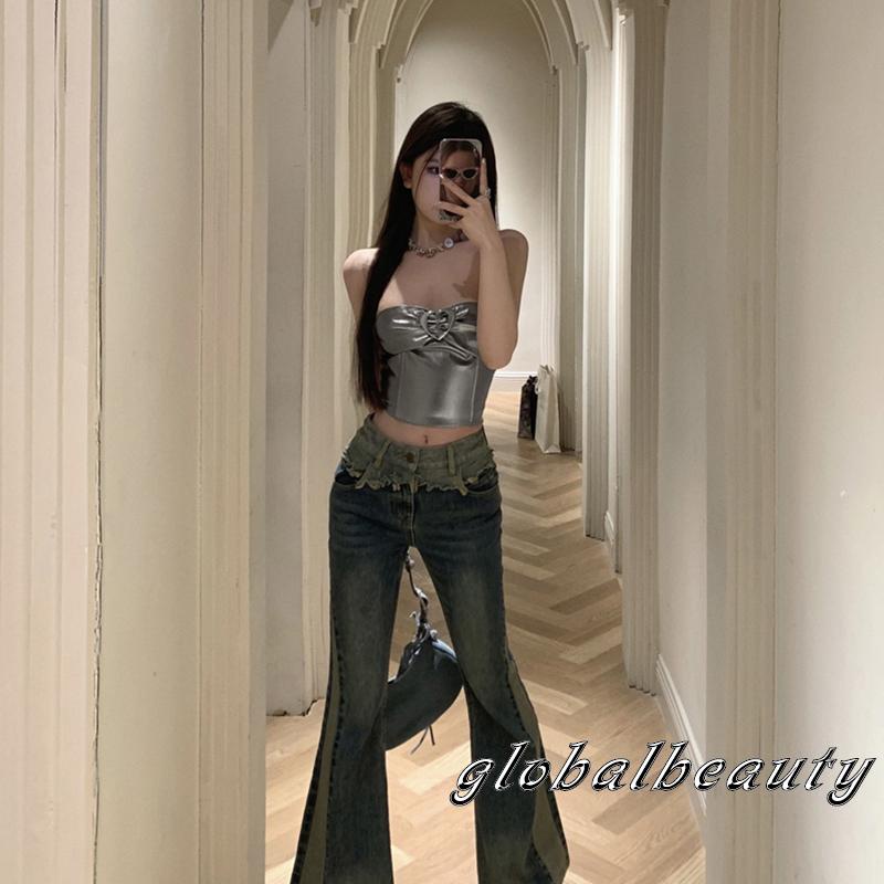 Áo Ống Mùa Hè Màu Trơn Hở Lưng Có Khóa Cài Trái Tim Thời Trang Cho Nữ