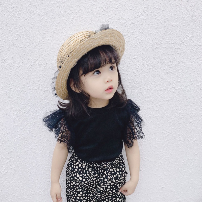 Áo Thun Cotton Phối Ren Dễ Thương Dành Cho Bé Gái