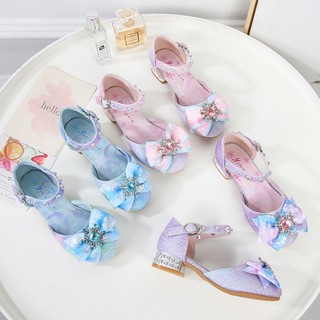 Xăng đan cao gót đính nơ họa tiết công chúa elsa disney lấp lánh cho bé gái