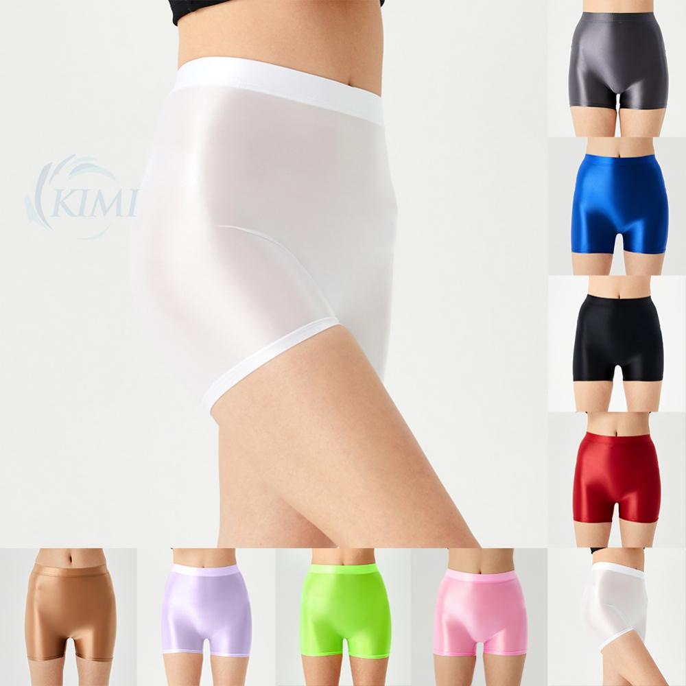 KIMI-Women's and Men's High Waist Shiny Glossy Shorts Perfect for Gym Running and Yoga