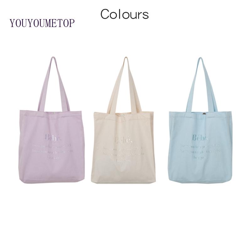 Youyo Túi Xách Tote Canvas Cỡ Lớn Thêu Chữ Đơn Giản Cho Cắm Trại