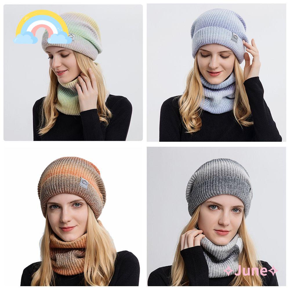 Set Mũ + Khăn Choàng Cổ Màu Gradient Ấm Áp Cho Nam Và Nữ