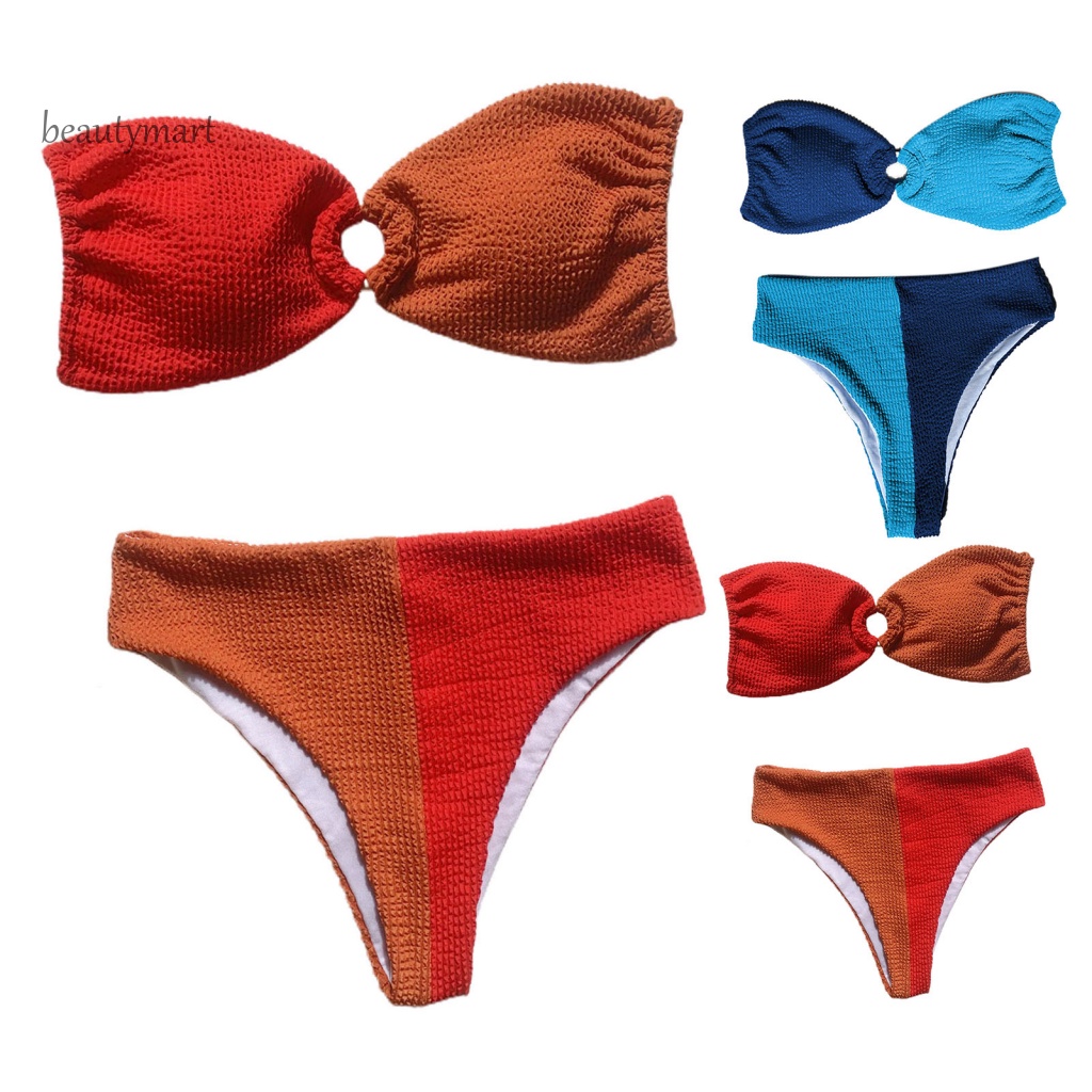 Bộ Bikini 2 Mảnh Dây Cột Màu Sắc Tương Phản Thời Trang Cho Nữ
