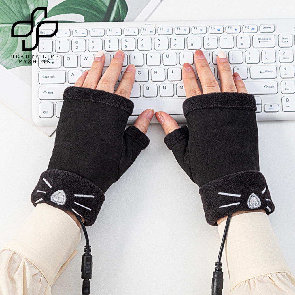 1 Đôi Găng Tay Giữ Ấm USB Họa Tiết Hoạt Hình Dễ Thương