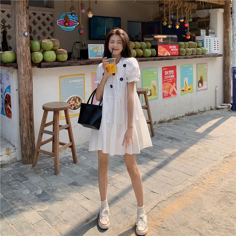 COZOK Đầm Hoa Ngắn Tay Thời Trang Xinh Xắn Cá Tính