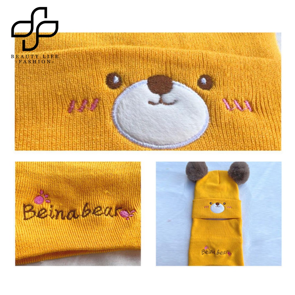 1 Bộ Mũ Beanie Và Khăn Choàng Cổ Dệt Kim Thêu Hình Gấu Bông Giữ Ấm Siêu Mềm Co Giãn Handmade Dành Cho Bé Trai Và Bé Gái