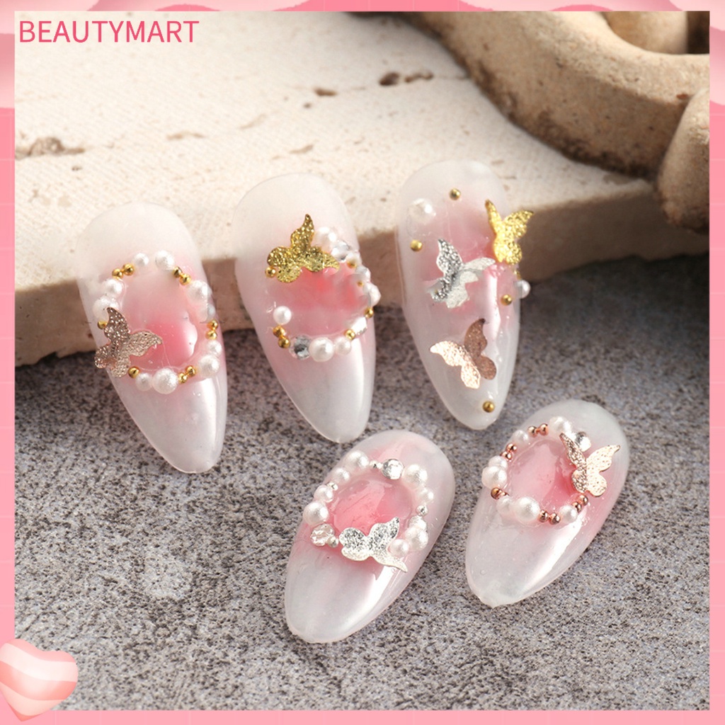 1 Hộp Phụ Kiện Trang Trí Móng Tay Hình Bướm 3D Bằng Kim Loại Chống Rỉ