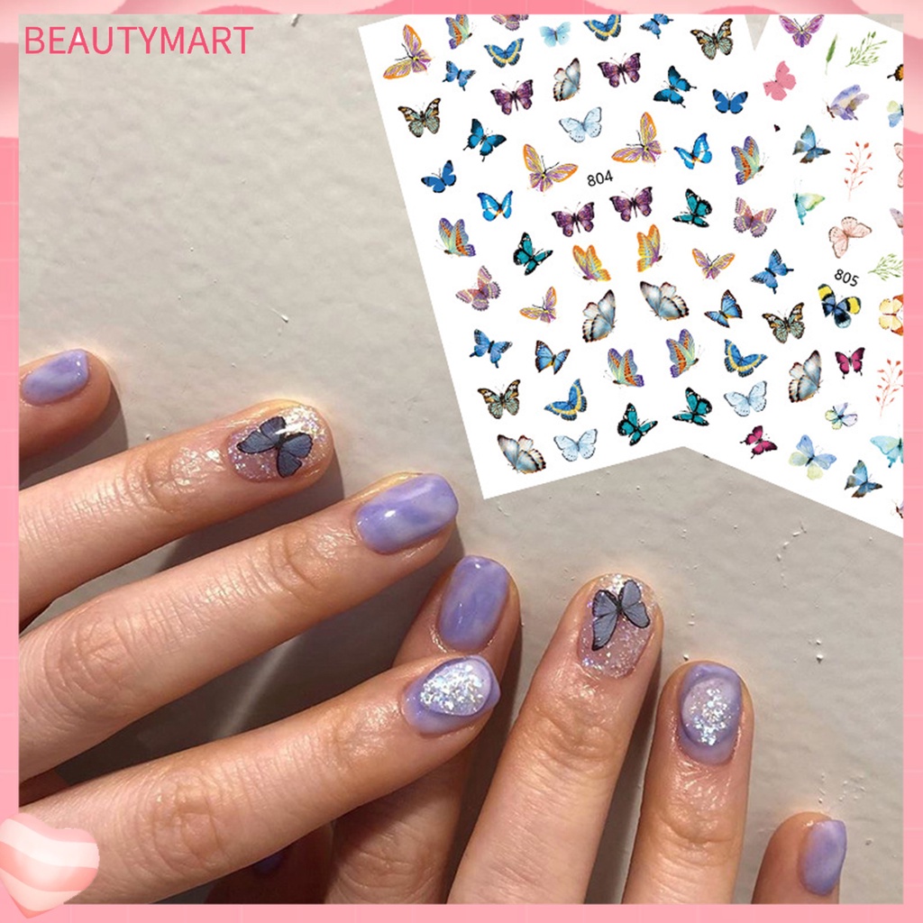 1 Tấm Sticker Dán Móng Tay Tự Dính Không Phai Họa Tiết Bướm Trang Trí Tiệc