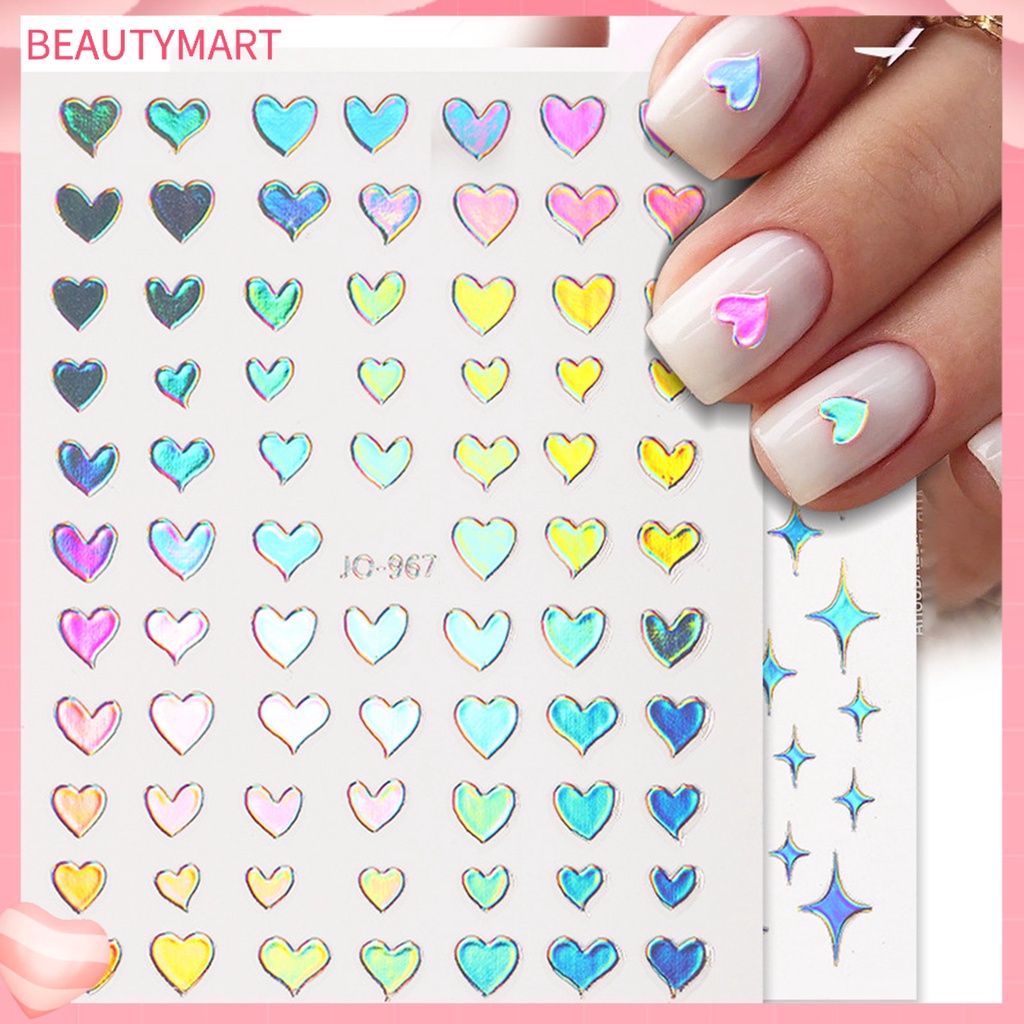 Miếng Dán Móng Tay Tự Dính Chống Nước Họa Tiết Hoa Bướm Trái Tim Xinh Xắn