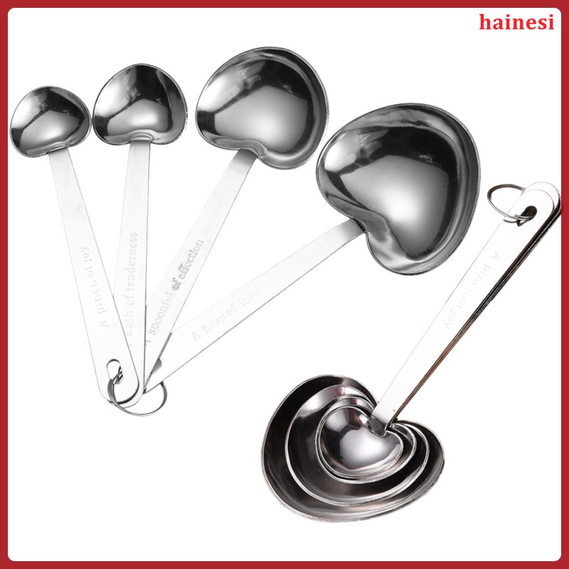 Bộ 2 Muỗng Đo Lường Bằng Thép Không Gỉ Hình Trái Tim
