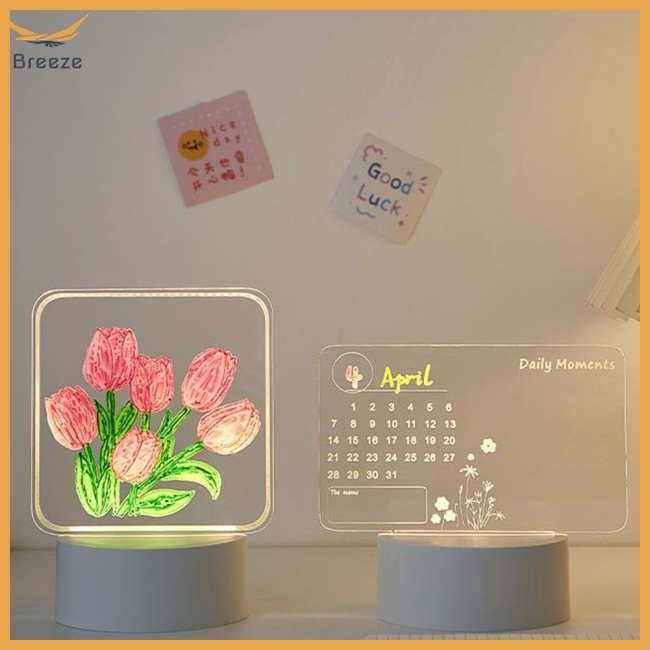 Bảng Ghi Chú Có Đèn Led Dạ Quang Trong Suốt Để Bàn Kèm Bút Tiện Dụng