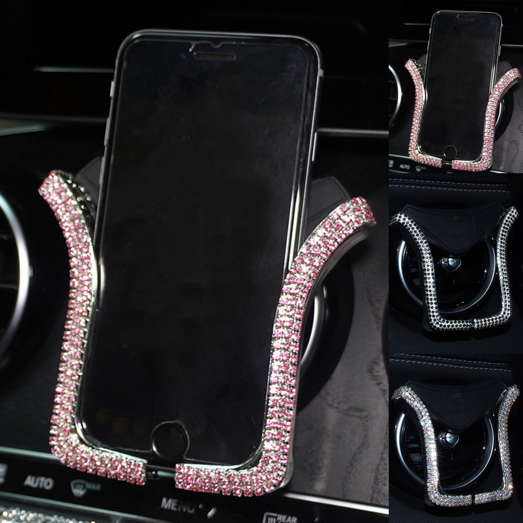 Giá Đỡ Điện Thoại Hình Chữ U Đính Đá Bằng Nhựa Gắn Lỗ Thông Gió Xe Hơi