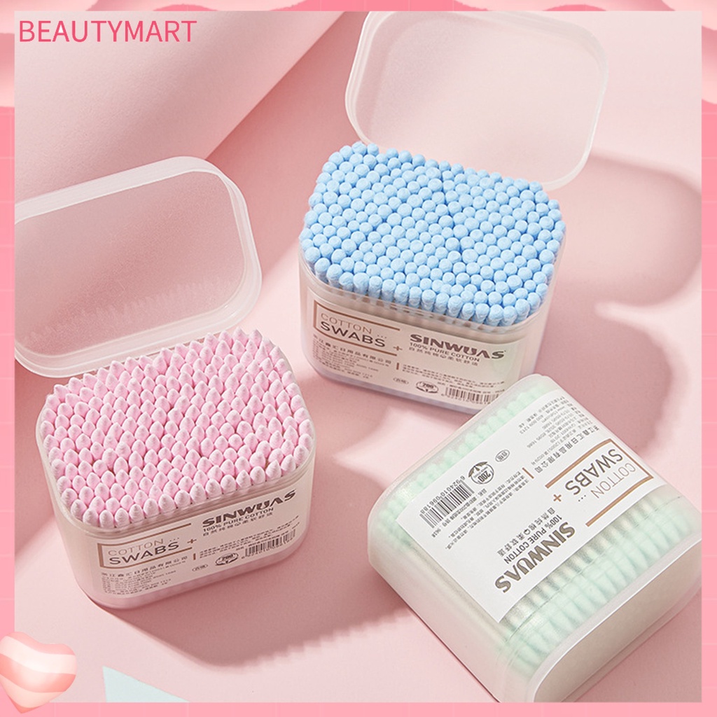 1 Hộp 200 / 300 Tăm Bông Trang Điểm Đầu Tròn Mềm Mại Đa Năng Không Mùi