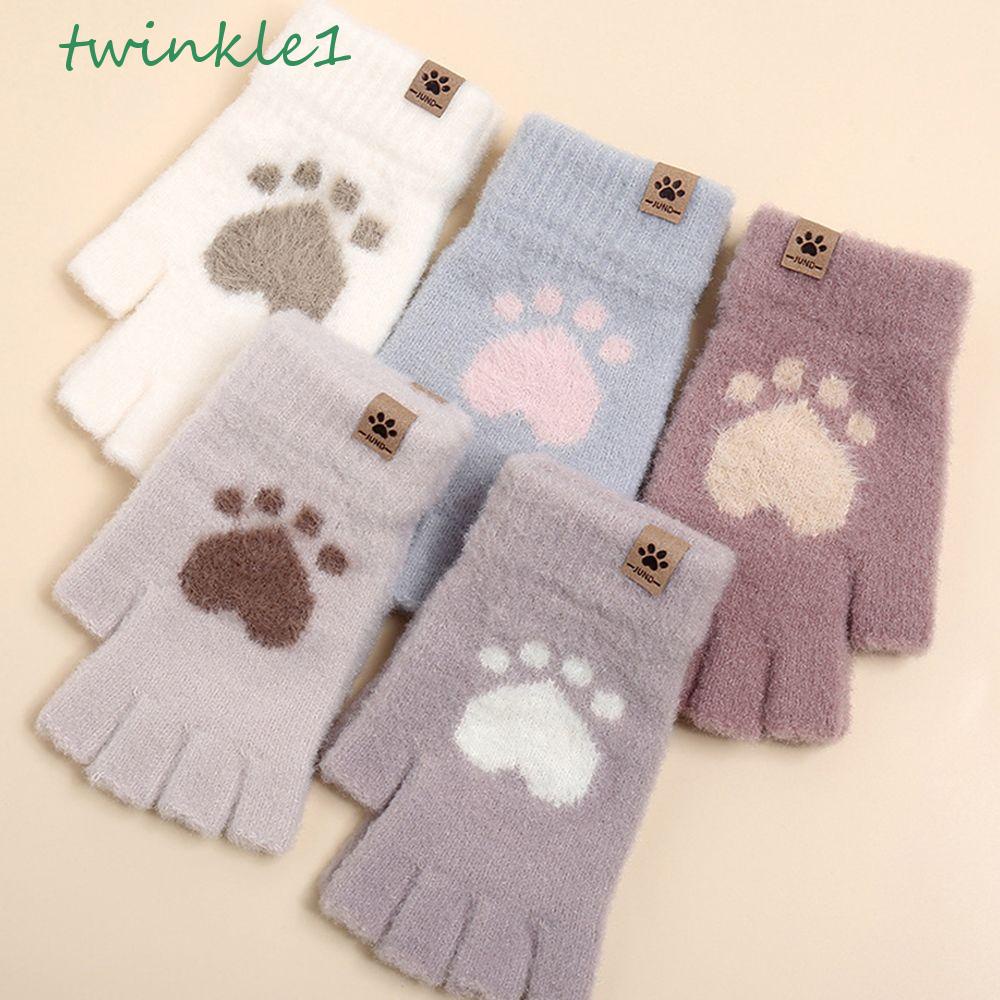 Găng Tay Hở Ngón Mềm Mại Hình Dấu Chân Mèo Chống Gió Thời Trang Thu Đông Cho Nữ