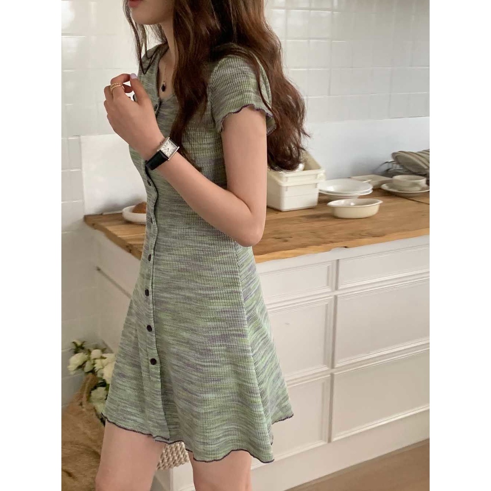Đầm Tay Ngắn Cổ Tròn Thiết Kế Mới Quyến Rũ Thời Trang