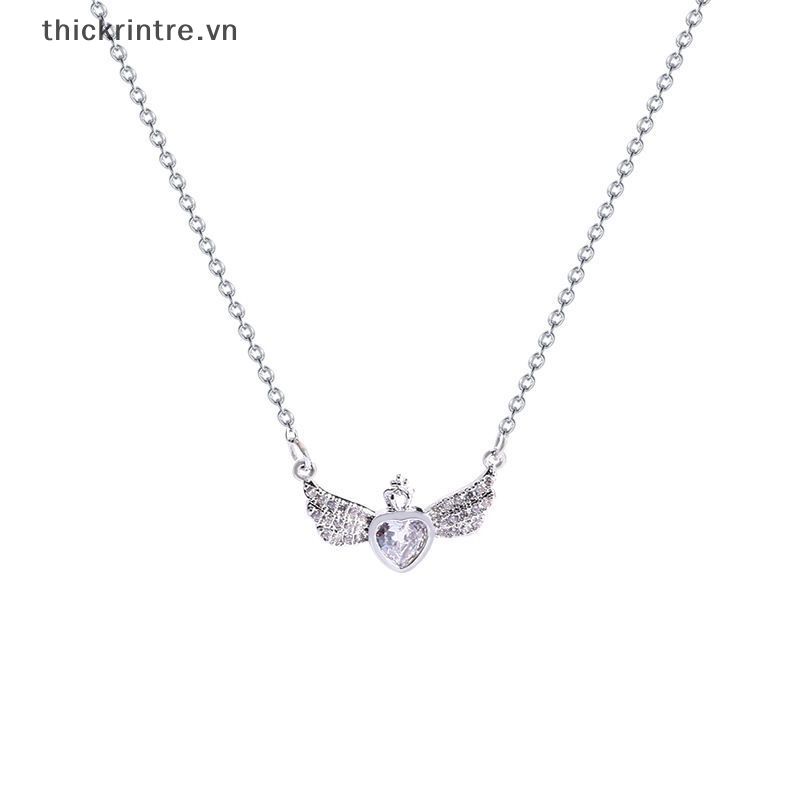 Vòng cổ Mạ Bạc Mặt Trái Tim Đôi Cánh Đính Đá Pha Lê Phong Cách Hàn Quốc
