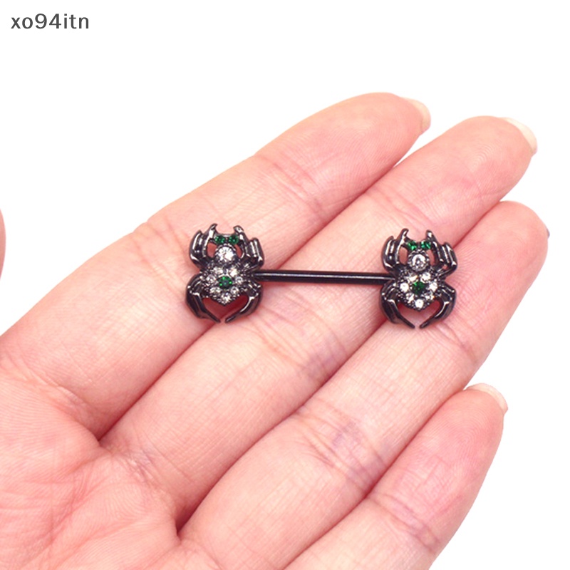 1 Khuyên Nhũ Bằng Thép Không Gỉ Hình Nhện Đính Đá Thời Trang