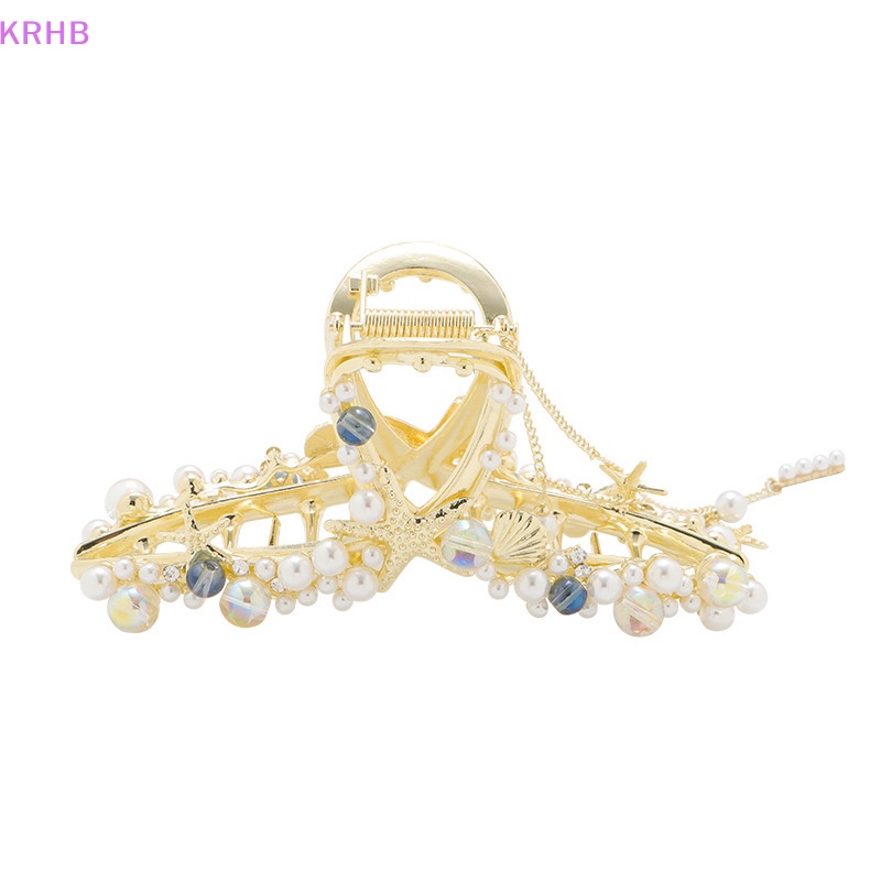 Kẹp Tóc Càng Cua Đính Đá &amp; Ngọc Trai Giả Bằng Kim Loại Phong Cách Retro Mới