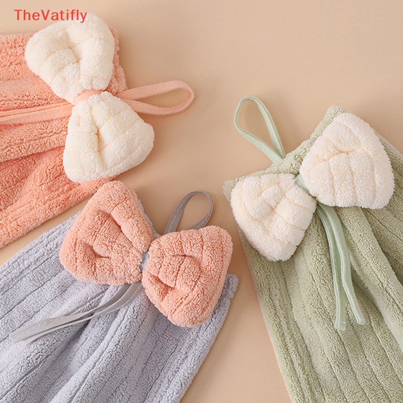 [Thevalifly] Khăn Lau Tay Sợi Nhỏ Siêu Thấm Hút Cao Hiệu Quả Cao Thắt Nơ Hoạt Hình Dễ Thương Cho Nhà Bếp Phòng Tắm