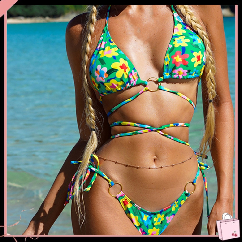 Bộ Đồ Bơi Bikini Lưng Cao In Hoa Có Đệm Nâng Ngực Thời Trang Mùa Hè