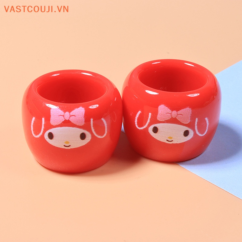 Set 2 Chén Dĩa Đồ Chơi Mini Hình Tròn In Họa Tiết Hoạt Hình Cho Nhà Búp Bê