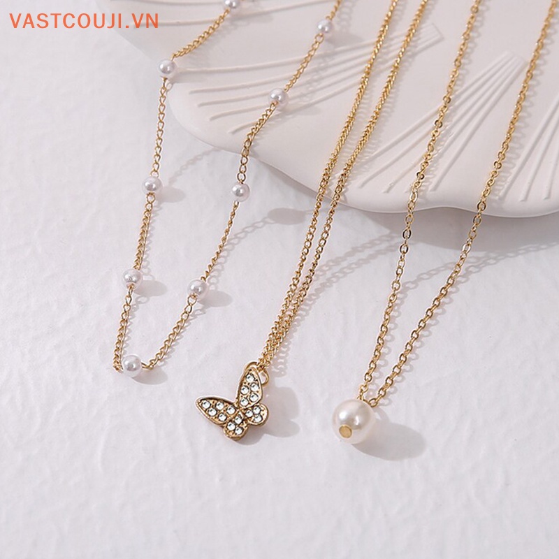 Vòng Cổ Choker Nhiều Lớp Mặt Hình Bướm Và Ngọc Trai Thanh Lịch Cho Nữ